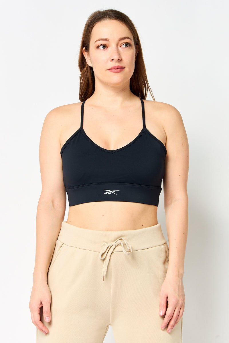 Reebok Women Brand Logo Lightly Padded Sports Bra, Black - Image 1